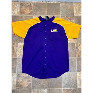 Genuine Stuff LSU Tigers Baseball Jersey Mens Medium Purple Gold Mesh Button Up